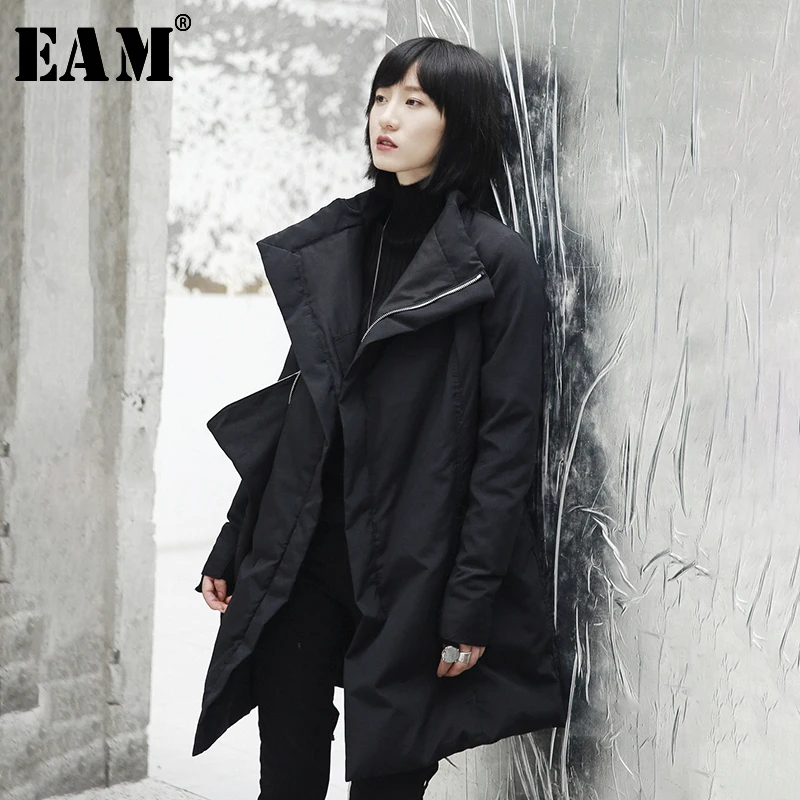 

[EAM] 2020 New Spring Stand Collar Long Sleeve Black Loose Cotton-padded Thick Warm Coat Women Parkas Fashion Tide JK100