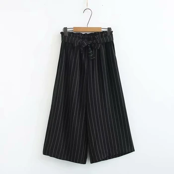 

Plus Size Women Loose Wide Leg Pants Cropped Trousers Stripe Palazo Pants