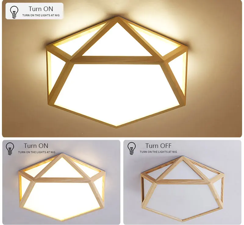 Nordic Geometry OAK Wooden LED Ceiling Lighting Japanese Style Ceiling Lamp For Living Room Bedroom Study Room Kitchen (3)