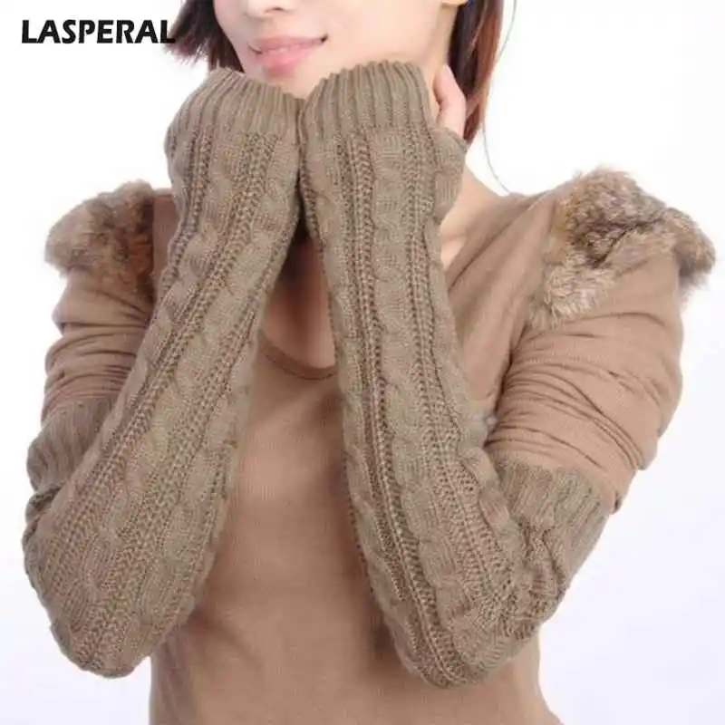 LASPERAL Winter Women Wool Arm Warmers Women Gloves Knit Warm Long Fingerless Gloves Fashion