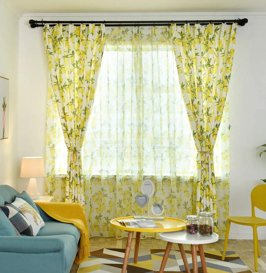 Тюль, занавески, желтые, для гостиной, на окно, занавеска, Деревенское украшение для дома, кухни, cortinas dormitorio P166D3