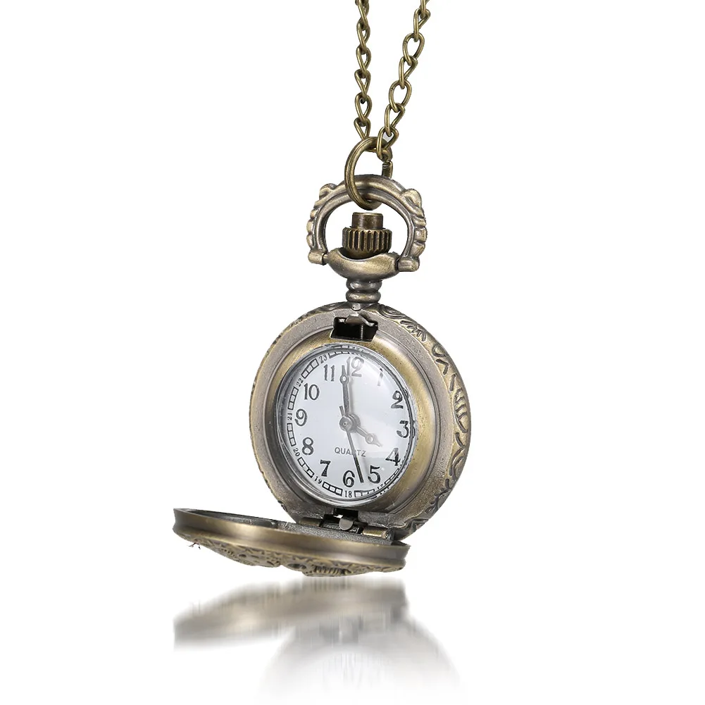 1 шт. мужские и женские бронзовые кварцевые карманные часы полые шестерни резной чехол с цепочкой LL@ 17 - Цвет: as shown