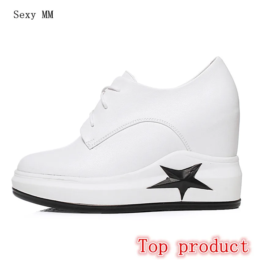 

Genuine Leather Wedges Shoes Lace-Up Women Flats Loafers Wedge Casual Height Increasing Flat Walking Shoes High Quality