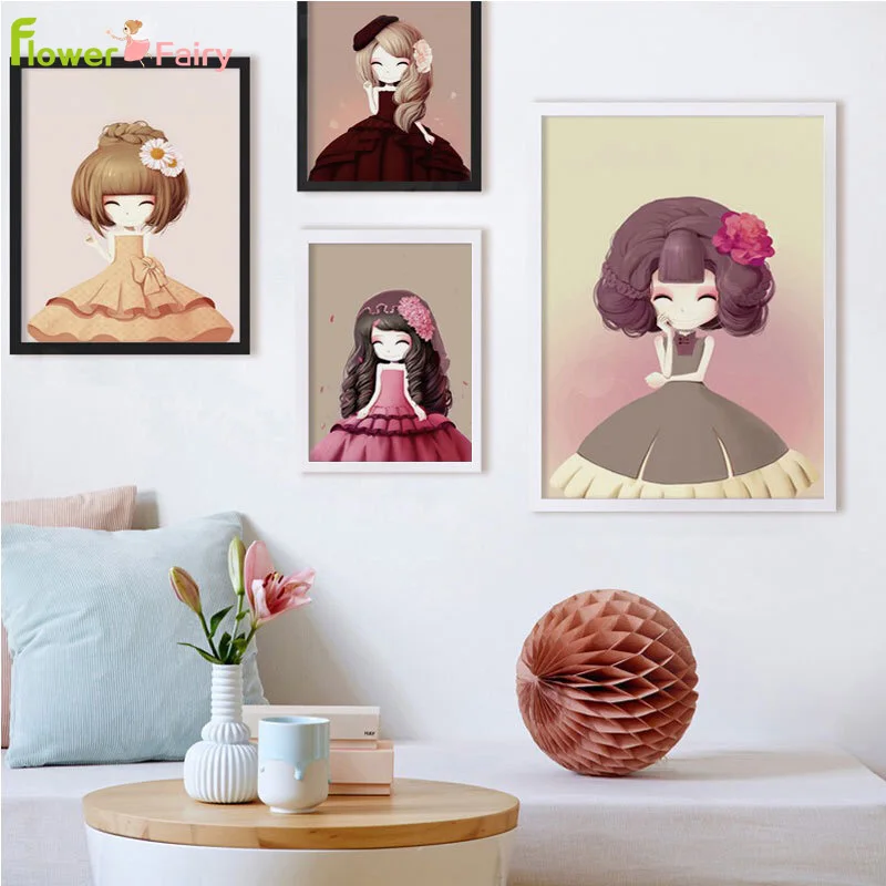 

Cartoon Doll Wall Art Nordic Poster Pictures Canvas Painting For Living Room Baby Girl Room Home Decor Nursery Gift Unframed