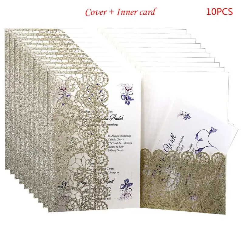  10pcs/set Laser Cut Glitter Luxury Hollow Wedding Invitations Card Lace Personalized Business Birth - 33044249617