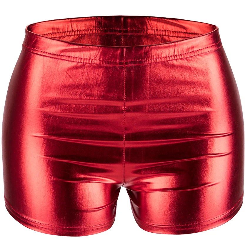 Женские кожаные шорты с высокой талией, крутые шорты в стиле панк, повседневные однотонные шорты, эластичные женские новые уличные S-2XL - Цвет: red