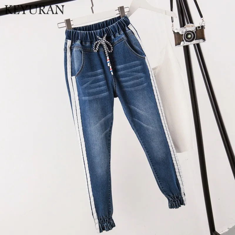 

Boyfriend Jeans For Women Autumn Elastic 5XL Loose Denim Casual Drawstring Plus Cropped Jeans Women Jeans Mujer Vaqueros Mujer