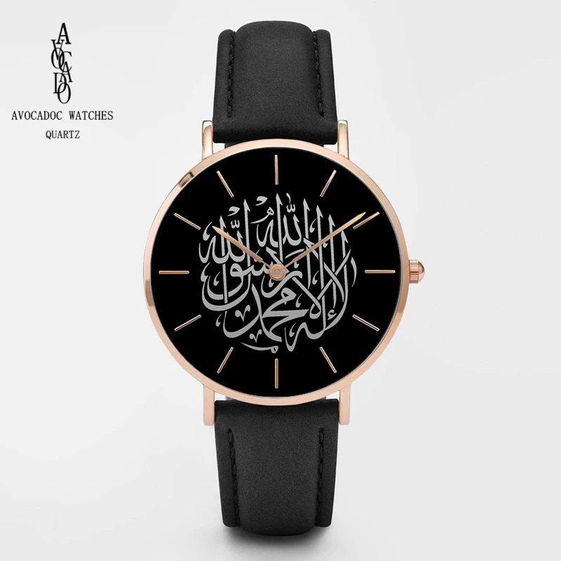 Авокадо мужские часы черные арабские часы кожаный ремешок Reloj arabe negro - Цвет: 2