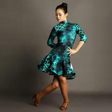 Взрослых Костюмы для латиноамериканских танцев упражнения китайское платье Ципао Стиль Профессиональный Костюмы для латиноамериканских танцев Профессиональный Для женщин Костюмы для латиноамериканских танцев платье для сцены зеленый Леопард