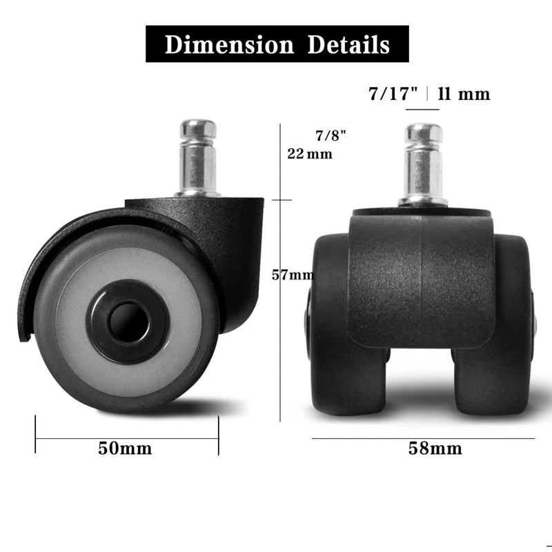 

5Pc Universal Mute Caster 2 Inch Replacement Office Chair Swivel Rubber Rollers Wheels For Furniture Hardware