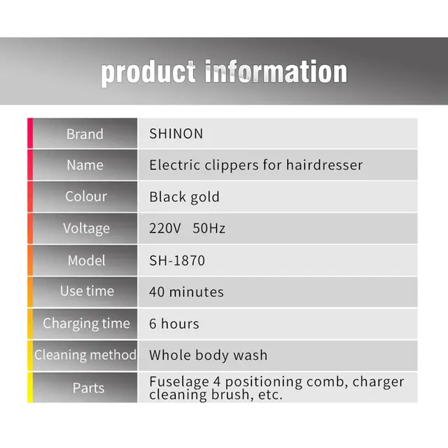 Shinon Interchangeable Hair Cutter Machine Professional Usb Hair