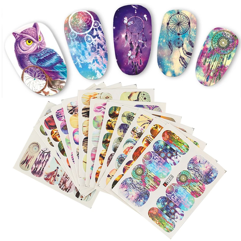 

ELECOOL 24 Pcs Beauty Water Transfer Stickers Nail Art Tips Feather Floral Flower Cartoon Waterproof Decals Nail DIY Stickers