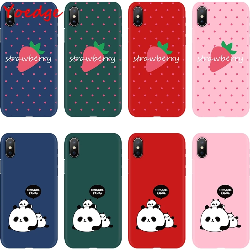 

For iPhone 7 Case For Fundas iPhone 6 S 6s 7 8 XR XS Max X 10 Soft TPU Panda Cover For iPhone 7 8 Plus Strawberry Pink Red Case