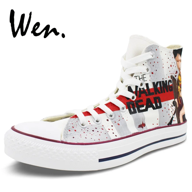 ون مخصصة رمادي خلفية المشي الميت اليد رسمت أحذية تزلج تصميم للجنسين أحذية رياضية من قماش القنب عالية أعلى فريد يعرض