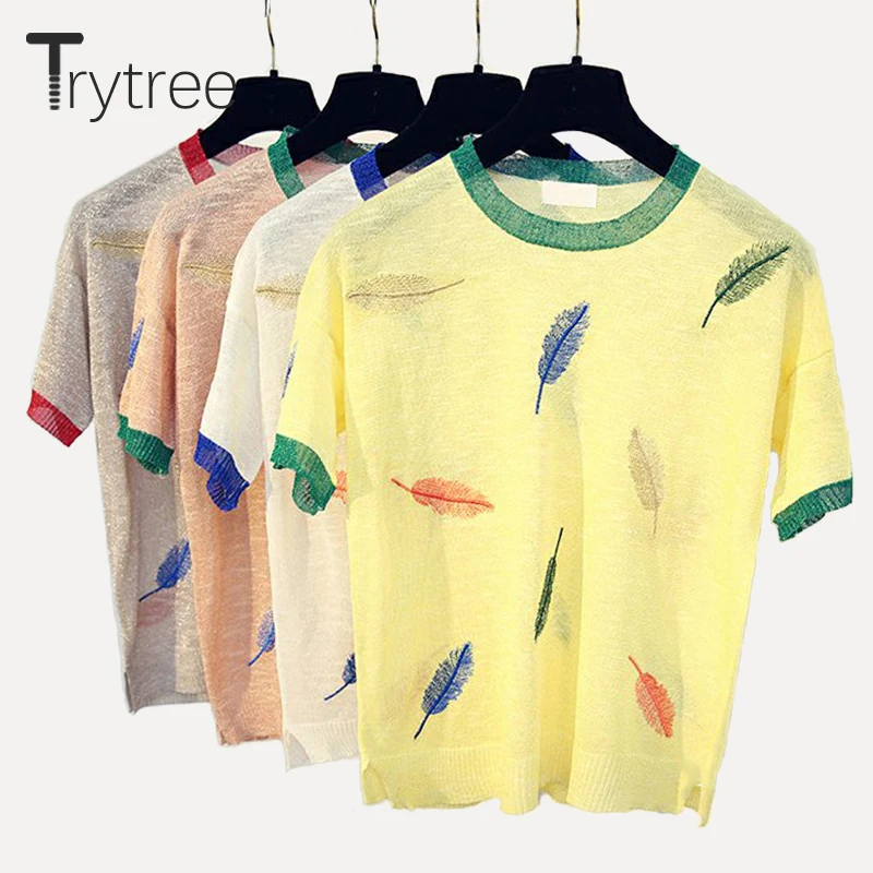 Trytree Spring Summer t shirt Women Regular Polyester