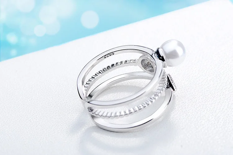 925 серебряные заполненные кольца для женщин, трендовые Многослойные жемчужные мозаичные CZ циркониевые кольца с изменяемым размером, ювелирные изделия для женщин, подарок