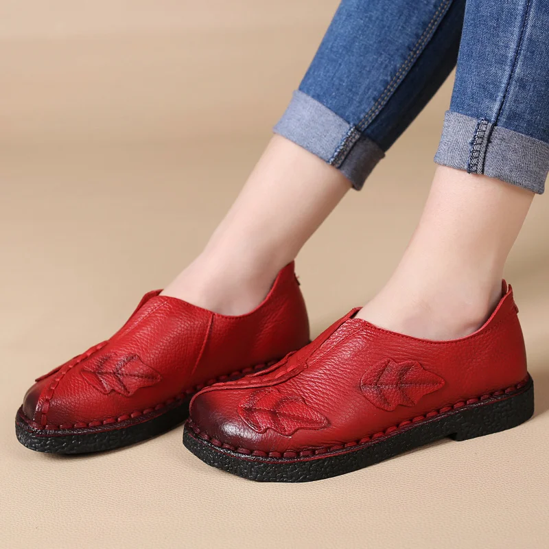 CEYANEAO/Женская обувь ручной работы из мягкой кожи; модная рабочая обувь для мам; Повседневная Удобная Женская дышащая обувь на плоской подошве; размеры