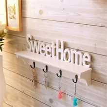 1Pcs “Sweet Home” wall Shelves with Hat Key Holders Storage Shelf hanging hooks Mounted Rack Home Hanger Decoration supplies