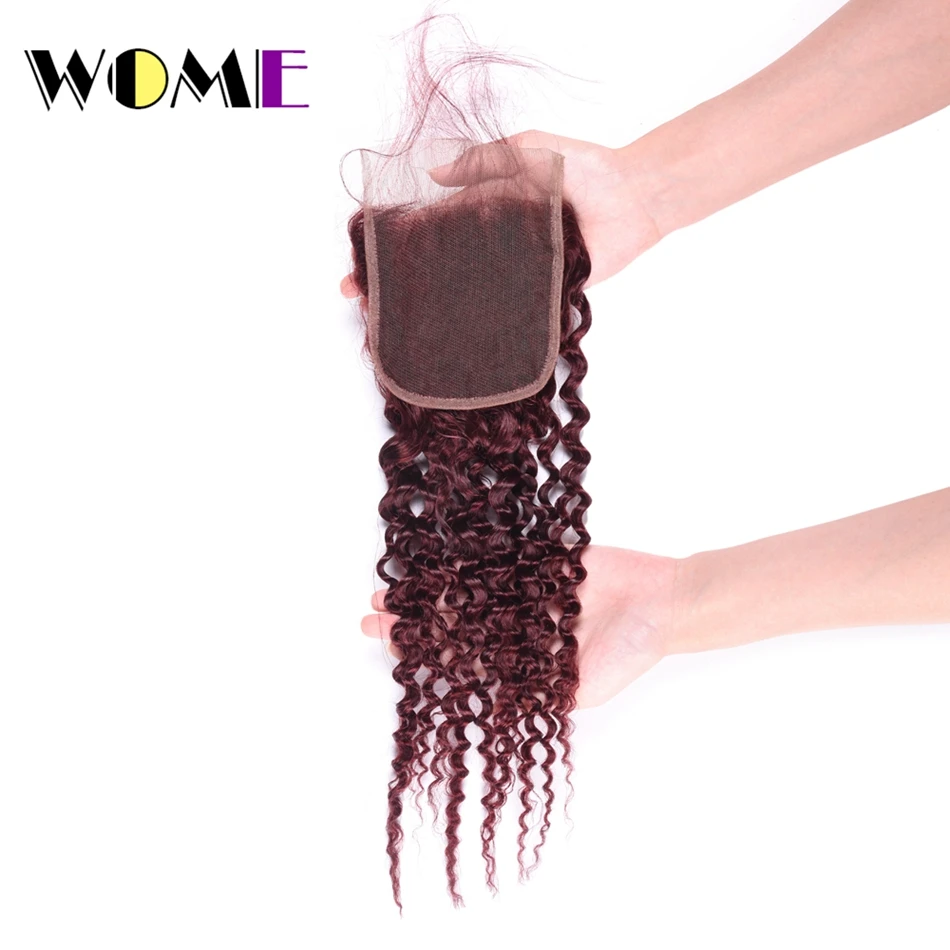 Wome Indian Bundles With Closure #99J Red Wine Color Curly Hair 4 Bundles With 4x4 Lace Closure 100% Human Hair Weave Wome Indian Bundles With Closure #99J Red Wine Color Curly Hair 4 Bundles With 4x4 Lace Closure 100% Human Hair Weave