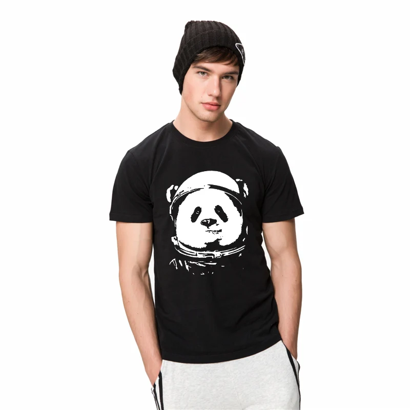 HanHent космическая панда футболка мужская модные милые животные Топы Забавные футболки с вырезом лодочкой уличная черная футболка Camisetas Hombre
