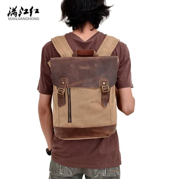 

Canvas Fashion Backpack Unisex Patchwork Zipper Crossbody Bag Casual Knapsack Vintage Travel Packsack For Men and Women