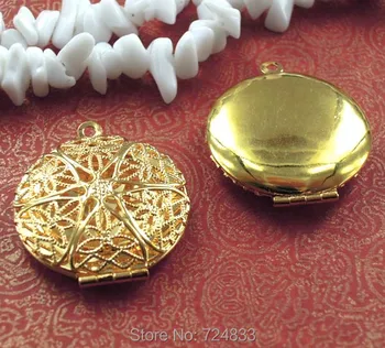 

27x7mm Golden tone Openable Filigree Circle Wish Box Prayer Essential Oil Aromatherapy Diffuser Photo Locket Pendant Wholesale