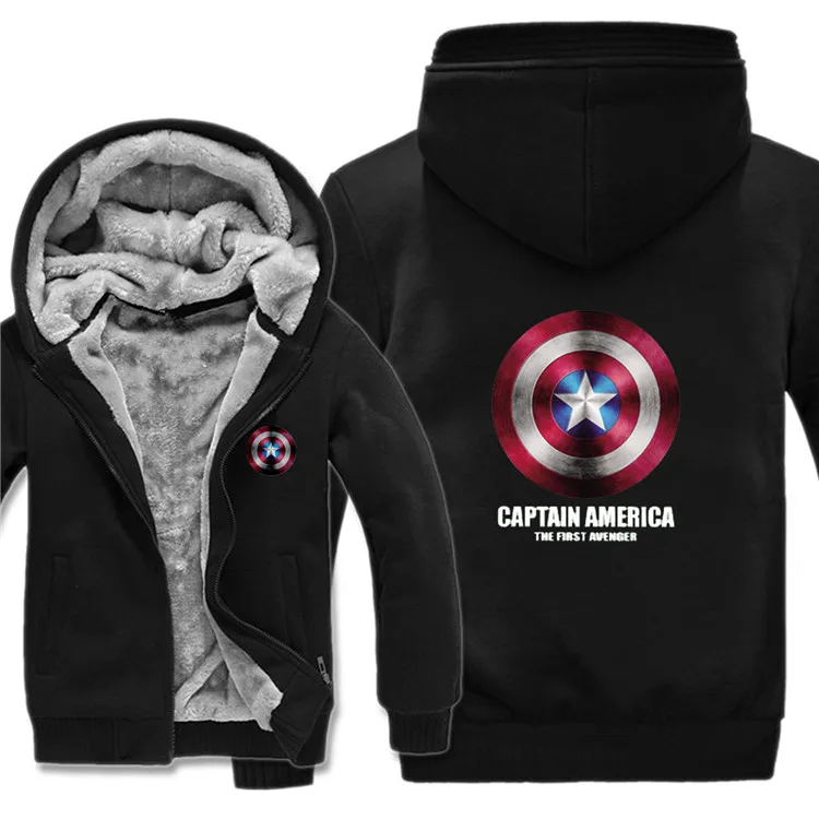 Зимняя теплая толстовка «Капитан Америка», Мужская толстовка Marvel, мужская толстовка с капюшоном «Капитан Америка», Толстая куртка