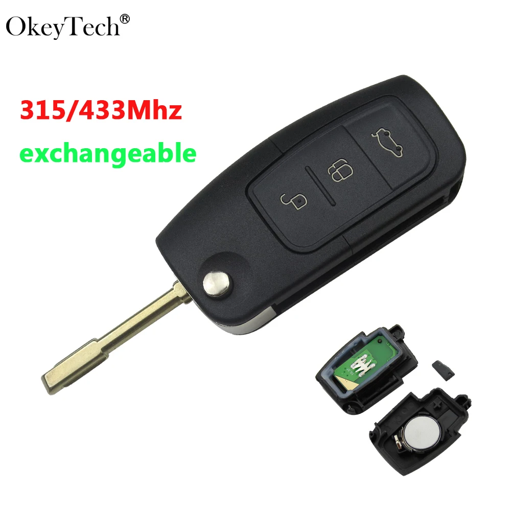 Okeytech 315/433MHz Exchange Remote Flip Car Key New 3 Buttons 4D60 Transponder Chip For Ford Focus Mondeo Festiva Fusion цена Okeytech 315/433MHz Exchange Remote Flip Car Key New 3 Buttons 4D60 Transponder Chip For Ford Focus Mondeo Festiva Fusion цены онлайн