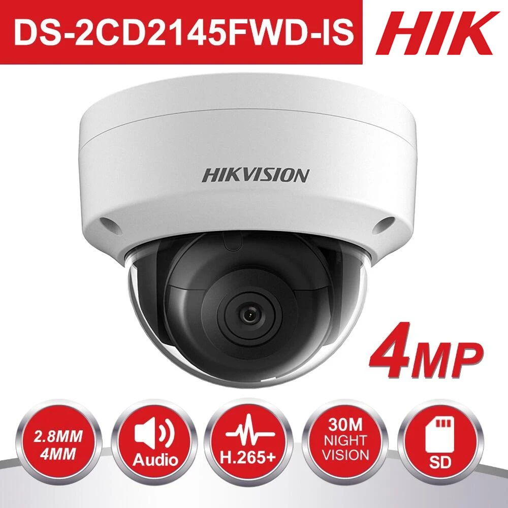 HIK PoE IP Камера открытый DS-2CD2145FWD-IS 4MP CMOS IR колпак видеонаблюдения Камера 30 м ночь версии POE и аудио