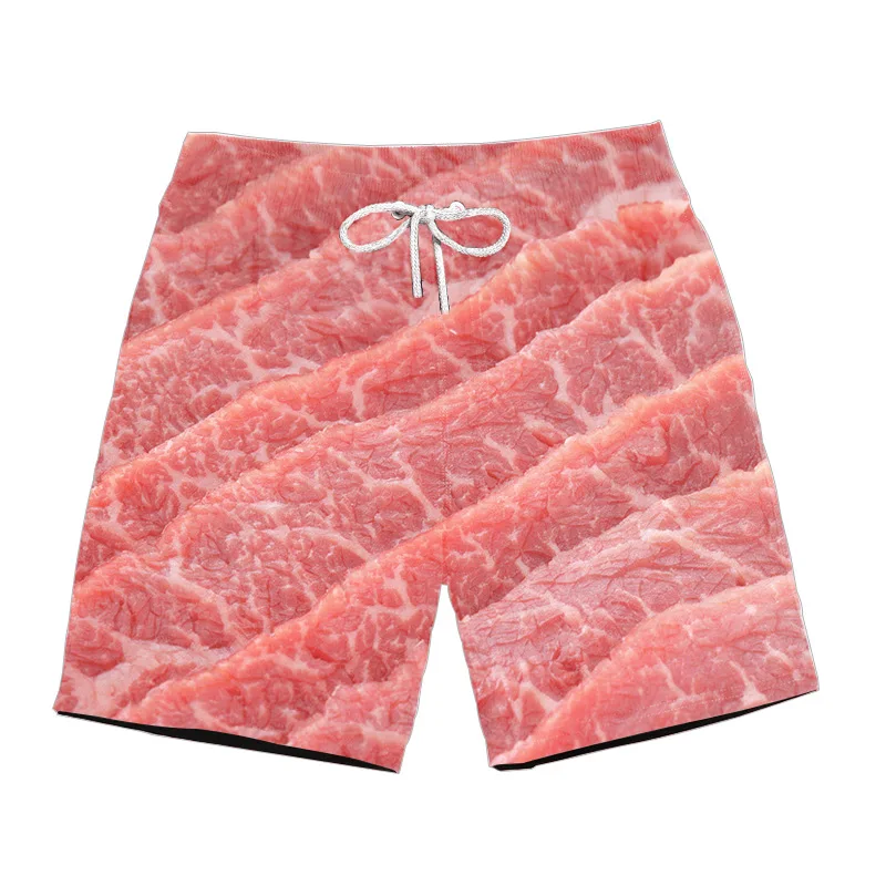 Сыр ветчина для пиццы 3D принт мужские повседневные шорты забавные свинины бекон летние для серфинга шорты красочные сетки дышащии эластичные для талии шорты