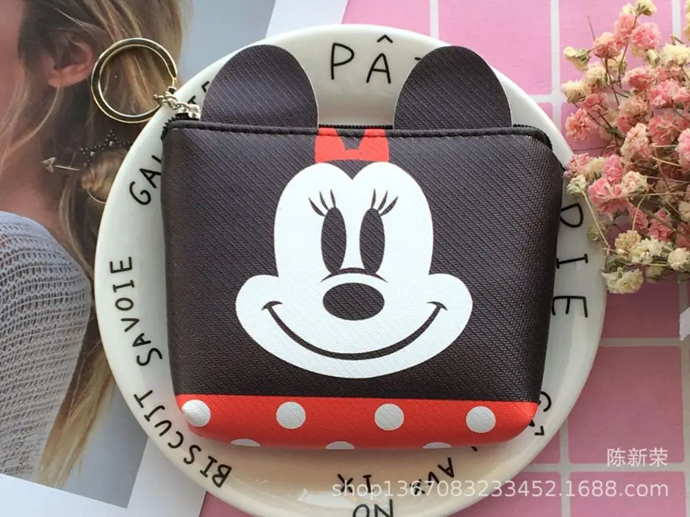 Disney мультфильм Микки Маус стерео ухо молния монета pu Кошелек для монет карты