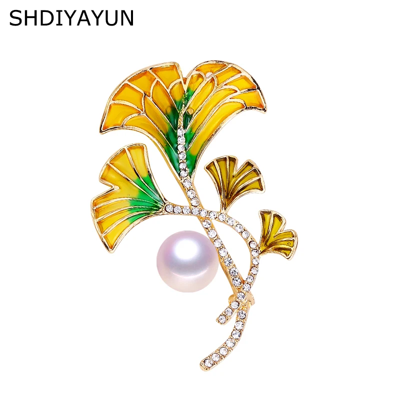 

SHDIYAYUN 2019 New Pearl Brooch Natural Freshwater Pearl Creative Enamel Flower Brooch Simple Pins for Women Jewelry Women Gift