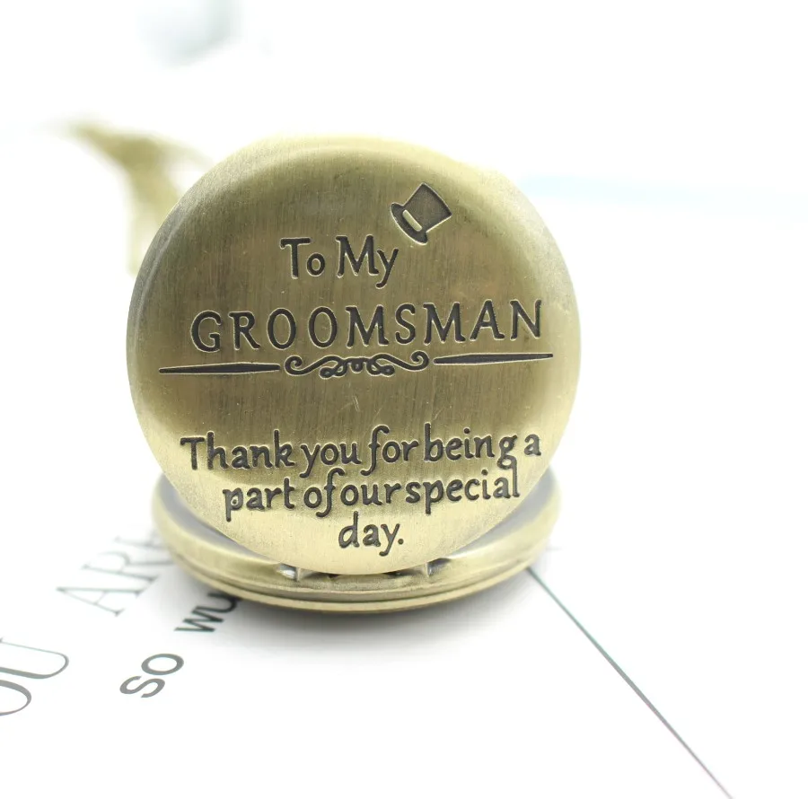 

To my groomsman Bronze antiques quartz men gift pendant Necklace pocket watch chain