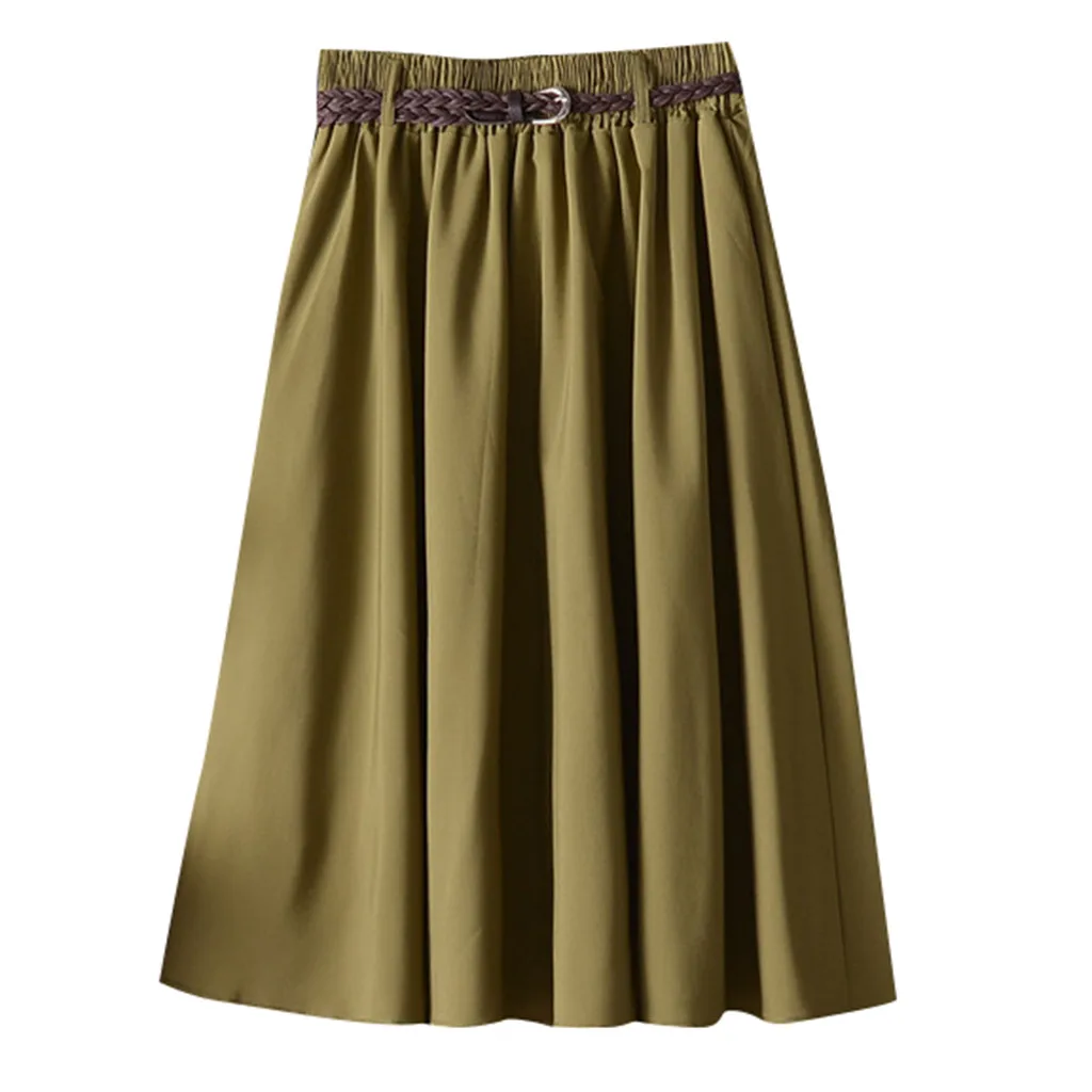 Женская юбка, лето, urmiitro, миди, длина до колена, мягкая, элегантная, летняя, Женская юбка с поясом, трапециевидная, школьная юбка размера плюс