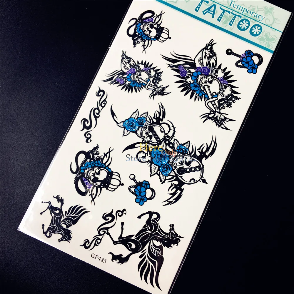 

Devil Skull Wing Horse Temporary Tattoo Stickers Men Women Arm Leg Fake Tattoo Decals Waterproof Tattoo Body Art Stickers HGF485
