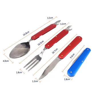 

Stainless Steel Folding Bottle Opener Dinnerware Set Spoon Fork Utensils with Storage Bag Outdoor Sport Camping Picnic Tableware