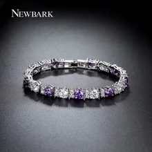 NEWBARK Charm Bracelet Purple / Clear 0.5ct Round With Wide 6mm CZ Stones White Gold Plated Luxury 4 Prong Setting Women Jewelry