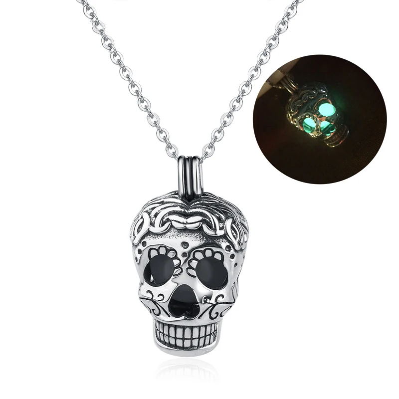 

New 100% Authentic 925 Sterling Silver Cool Chain Skull glowing Pendant Necklaces for Women 2019 Fashion DIY Jewelry Gift