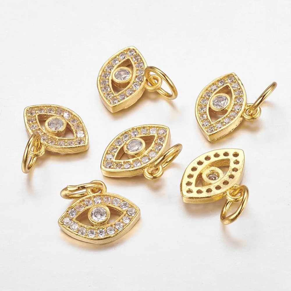 

PandaHall Brass Micro Pave Cubic Zirconia CZ Stone Jewelry Slide Pendant Small Charms Eye Golden for Jewelry Making Finding