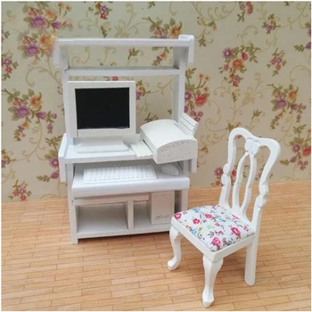 

G07-X455 children gift Toy 1:12 Dollhouse mini Furniture Miniature rement Doll accessories Computer desk and chair set