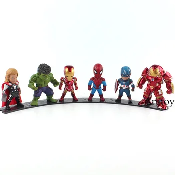 

Marvel Super Heroes Iron Man Captain America Spiderman Thor PVC Action Figure Toys 6pcs/set 10cm 8-9.5cm KT4796