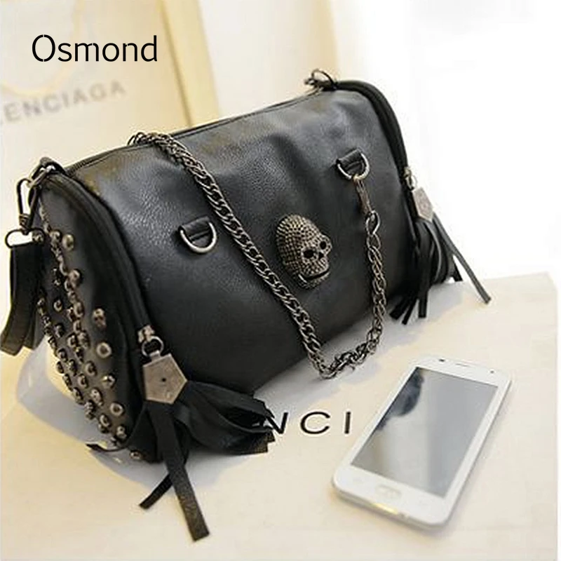 

Women Skull Bag Feminina Bolsa Rivet Punk Shoulder Bags Studded Handbag Luxury Crossbody Bolsa Female Vintage Black Bags satchel