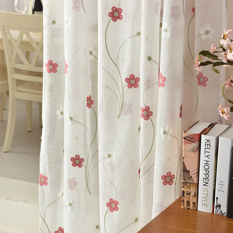 

Pastoral Window Curtains For Princess Girls Bedroom Embroidered Pink Floral Curtain Blackout Drapes Tulle For Living Room P188&3