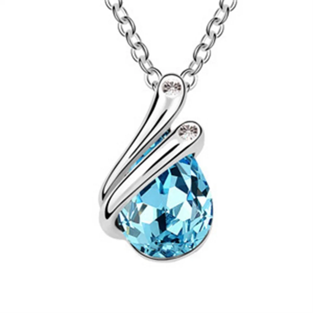 Water drops Shaped 3 colors Crystal Rhinestones Silver Sterling Pendant