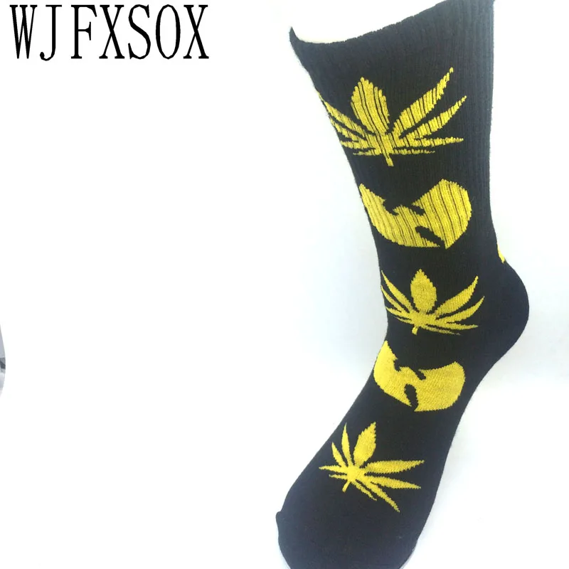 

WJFXSOX Unisex Harajuku wu tang clan Weed Bat long socks street wear Skateboard fixed gear Casual men women socks Male meia