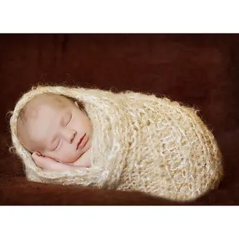 

ABWE Baby Infant Newborn Handmade Crochet Sleeping Bag Clothes Photograph Props Set Beige