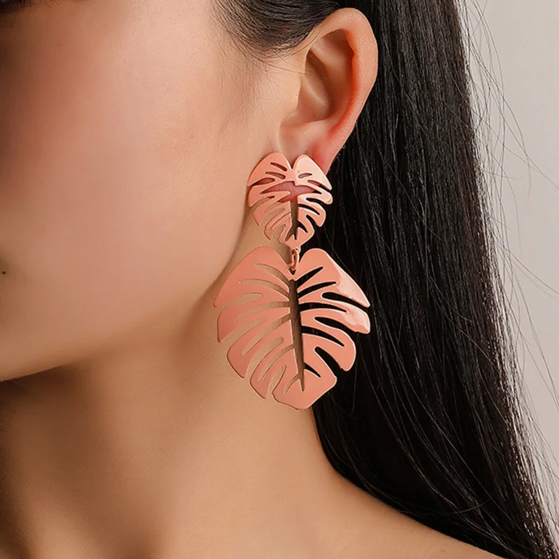 

Silver Concise Leaf Earring Personality Colourful Turtle Back fashion eardrop Gift Pendant Dangler beautiful female metal Women