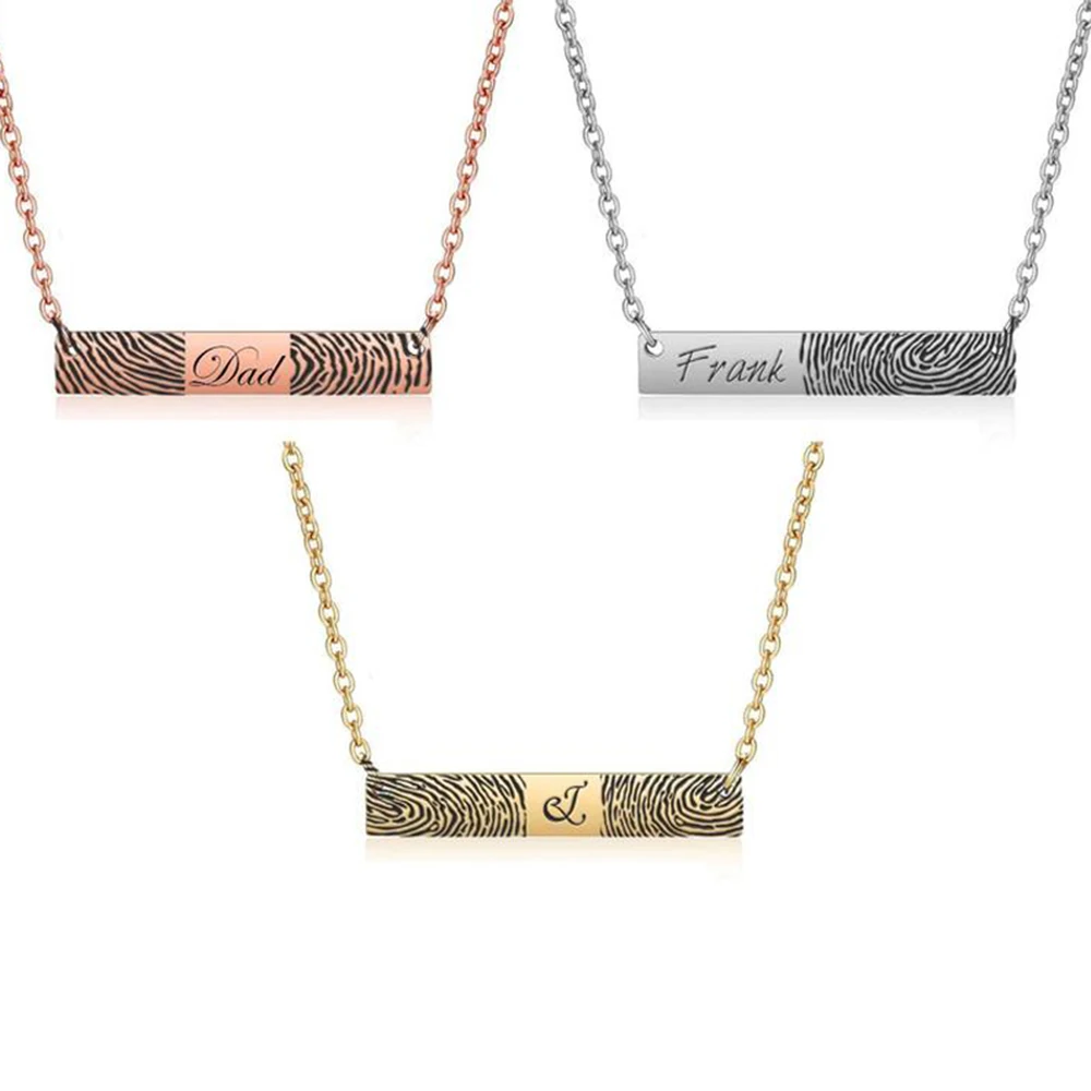 

FYW Stainless Steel Personalized Bar Fingerprint Necklace Signature Thumbprint Necklace Best Custom Memorial Jewelry For Mana