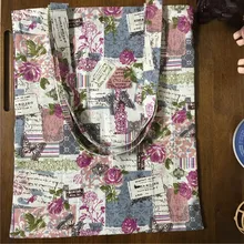 Yile вручную из хлопка и льна Экологичная для шоппинга с ручкой через плечо сумка с принтом(розы); платье с бабочками 17317-5