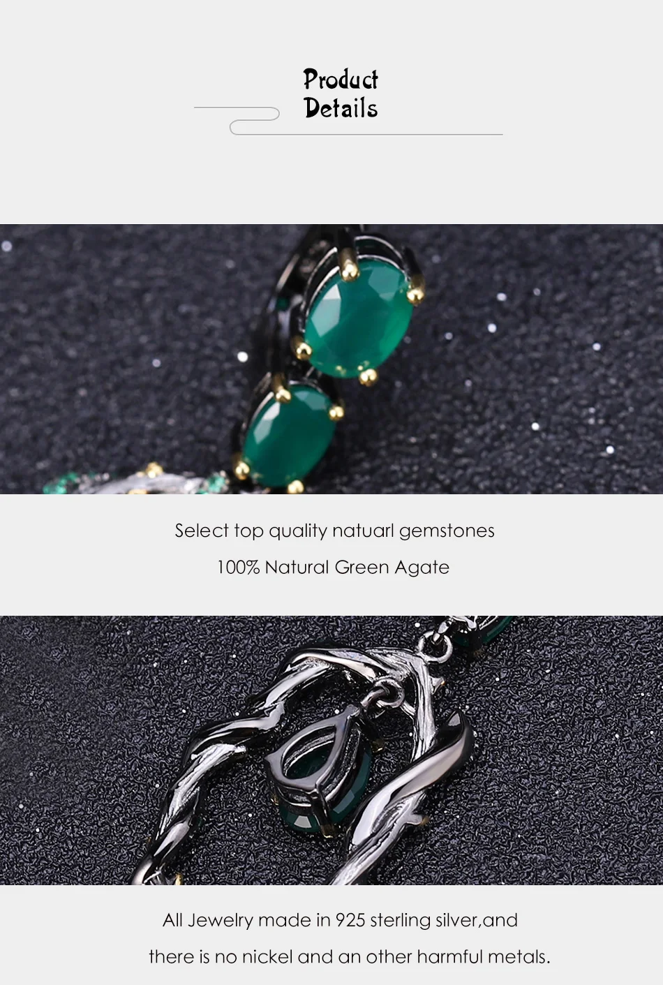 GEM'S балетные 925 пробы, серебряные серьги ручной работы, Винтажные висячие серьги для женщин, натуральный зеленый агат, Серьги с драгоценными камнями